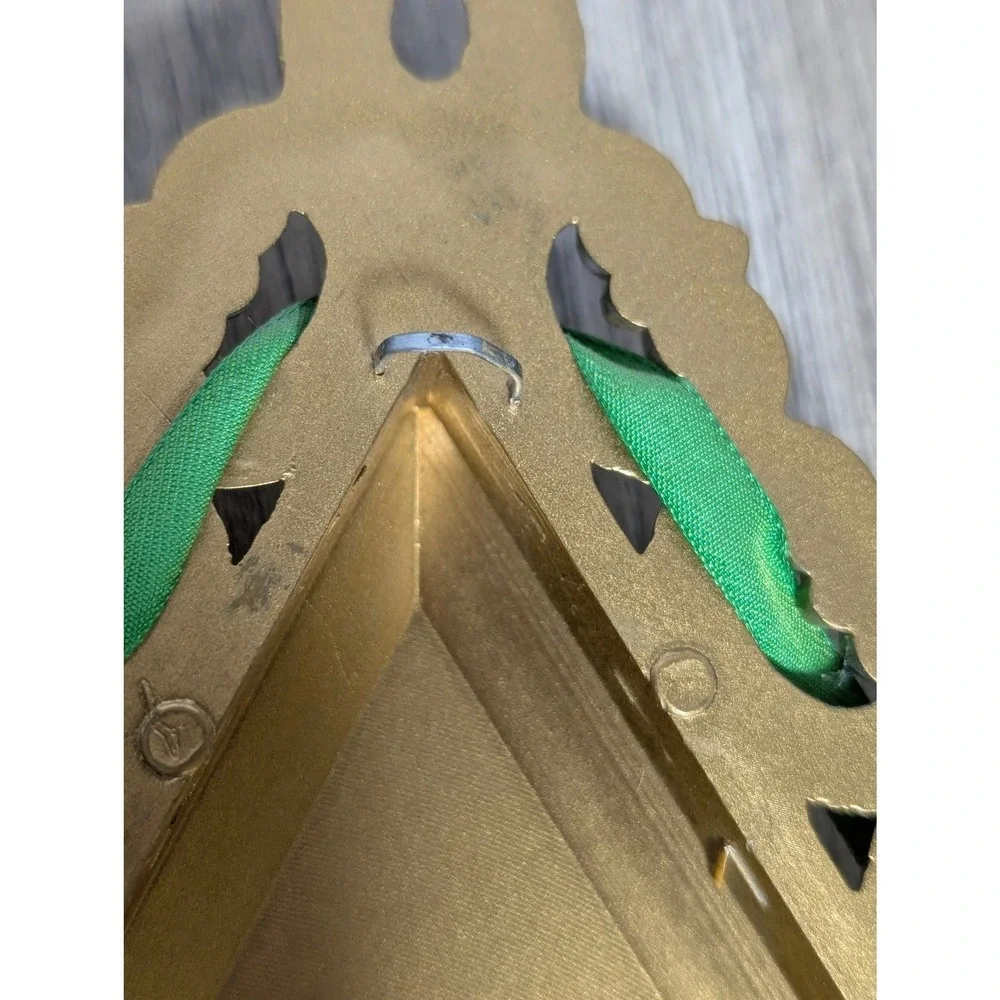 Vintage Homco 1971‎ Gold Green Velvet Lyre Torch Wall Plaques Bracket Set of 3